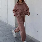Спортивная одежда, Женский комплект из двух предметов, однотонный свитшот с капюшоном большого размера, спортивные штаны, спортивный костюм для бега на осень и зиму