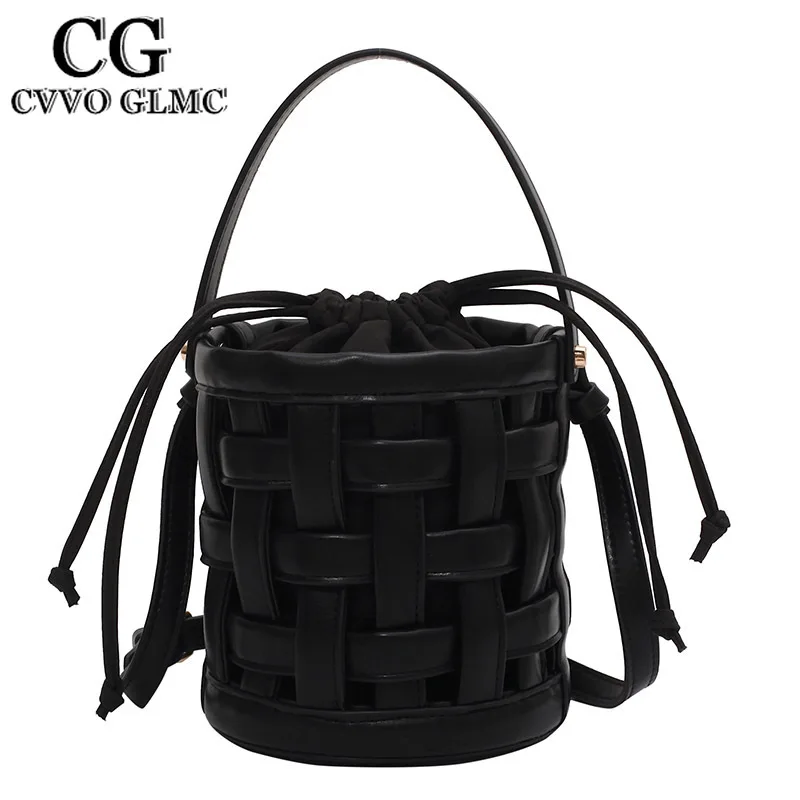 

Cvvo Glmc Women Handbag Woven Hollow out Summer Hand Bags High Quality Drawstring Weave Women Crossbody Bag Leather Shoulder Bag