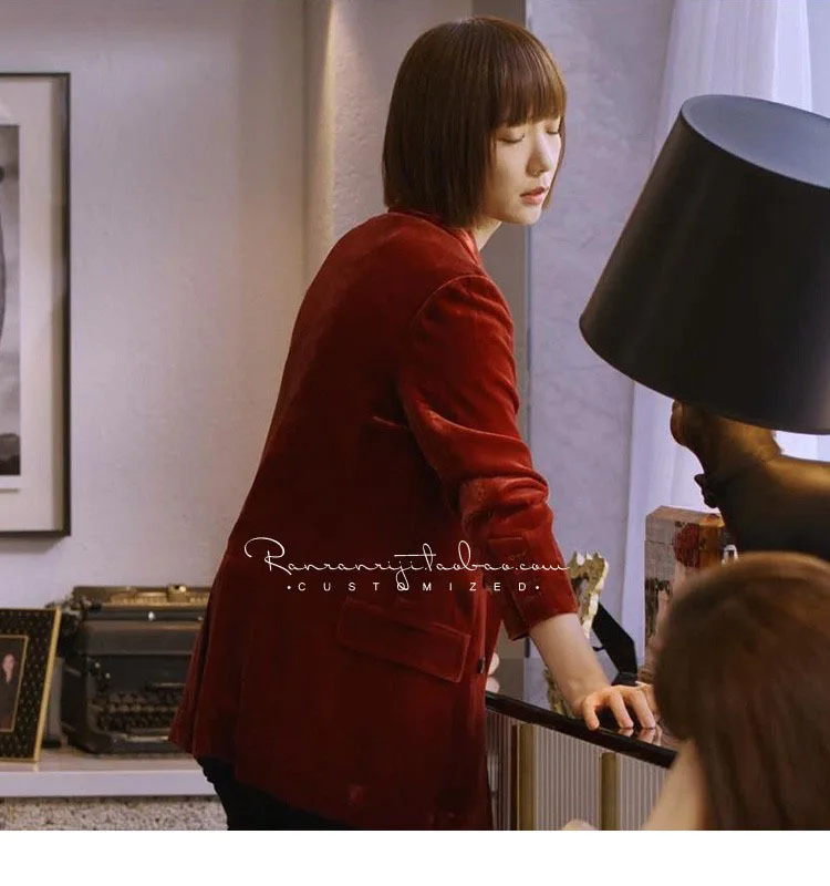 

GVUW Wine Red Velvet Suit Medium Length Loose Coat Suit Women Jacket Ladies Women's Tailoring Blazer New Arrival KB9162