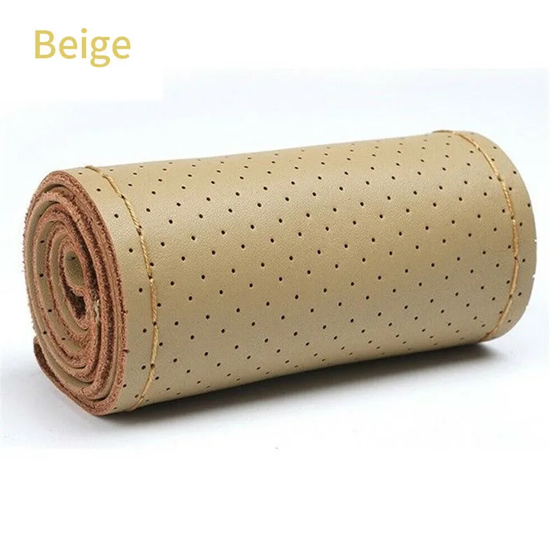 Beige-Full Hole Type Car Braid On The Steering Wheel 38 cm Hand Sewing Microfiber Leather Covers Auto Steering Wheel Cover - Название цвета: Beige-Full Hole Type