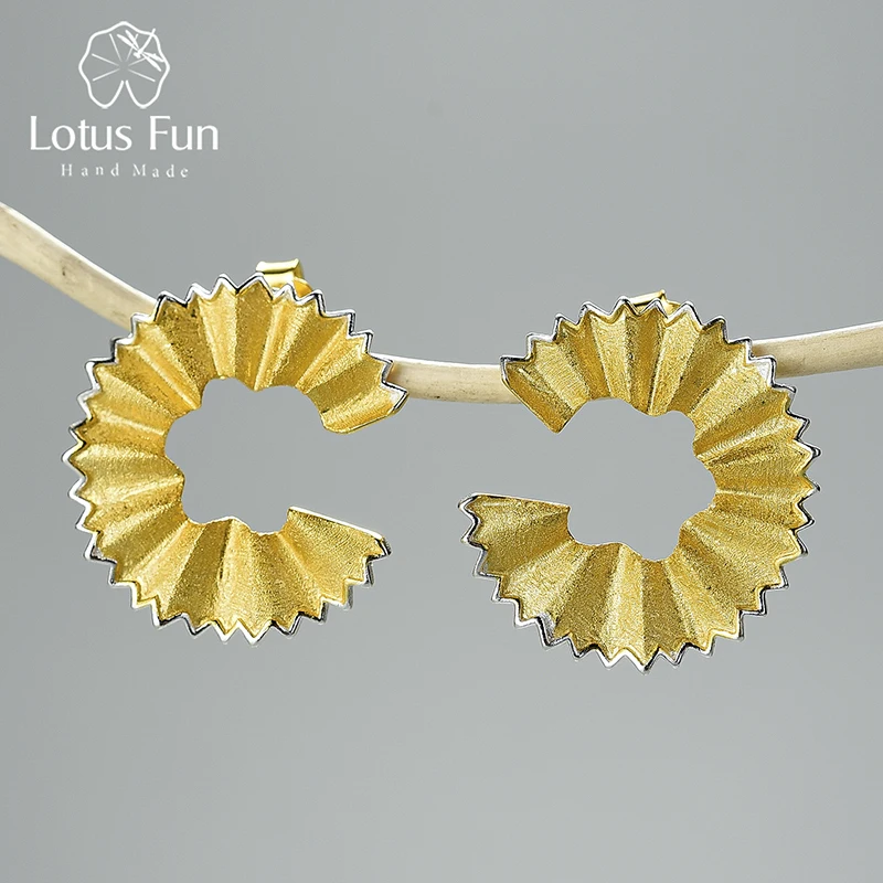 Lotus Fun Creative Pencil Shavings Design Stud Earrings Real 925 Sterling Silver 18K Gold Earrings for Women Gift Fine Jewelry