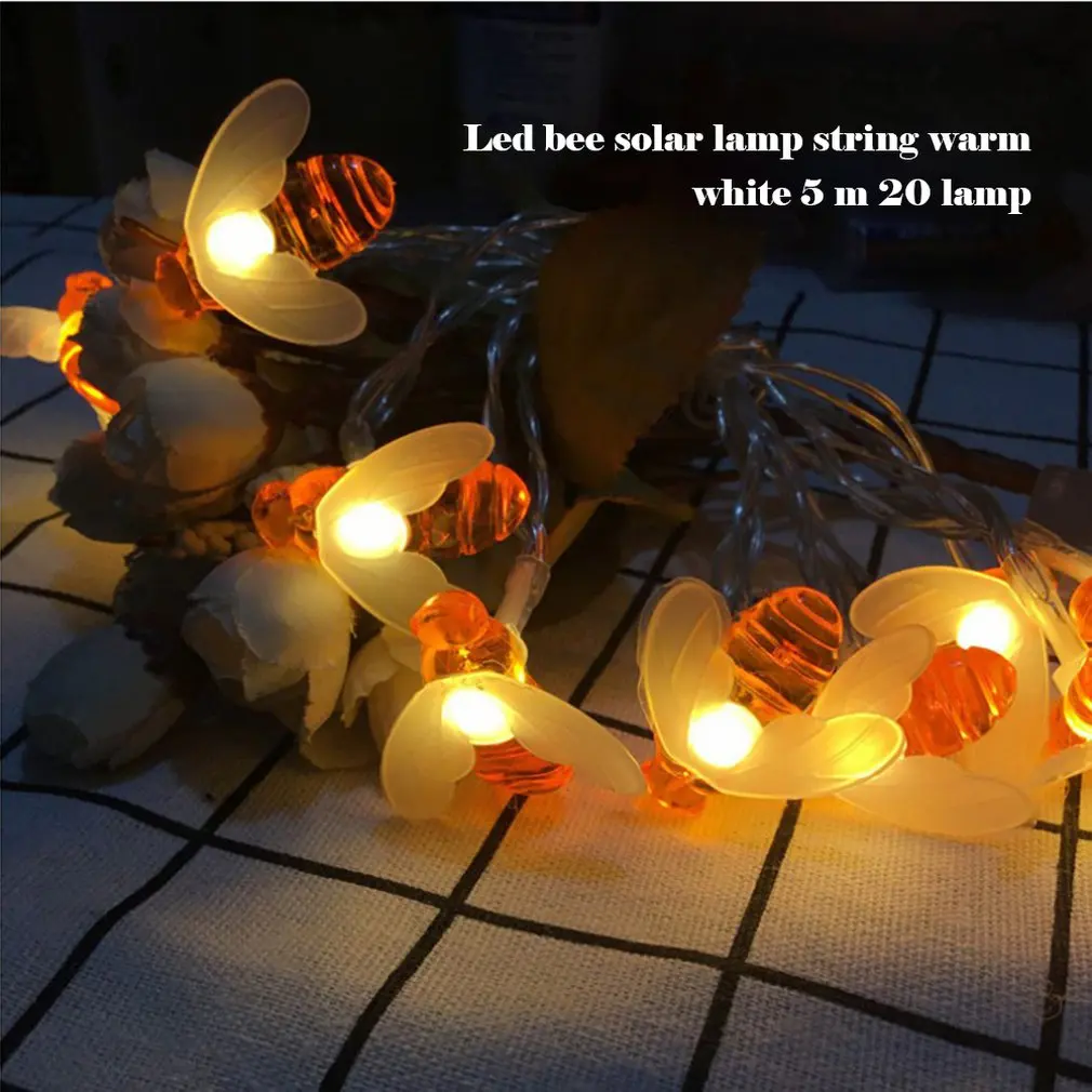 Цепь света 20 Led Солнечной цепи в форме пчелы теплый свет украшения сада Водонепроницаемый Креативный древовидная люстра