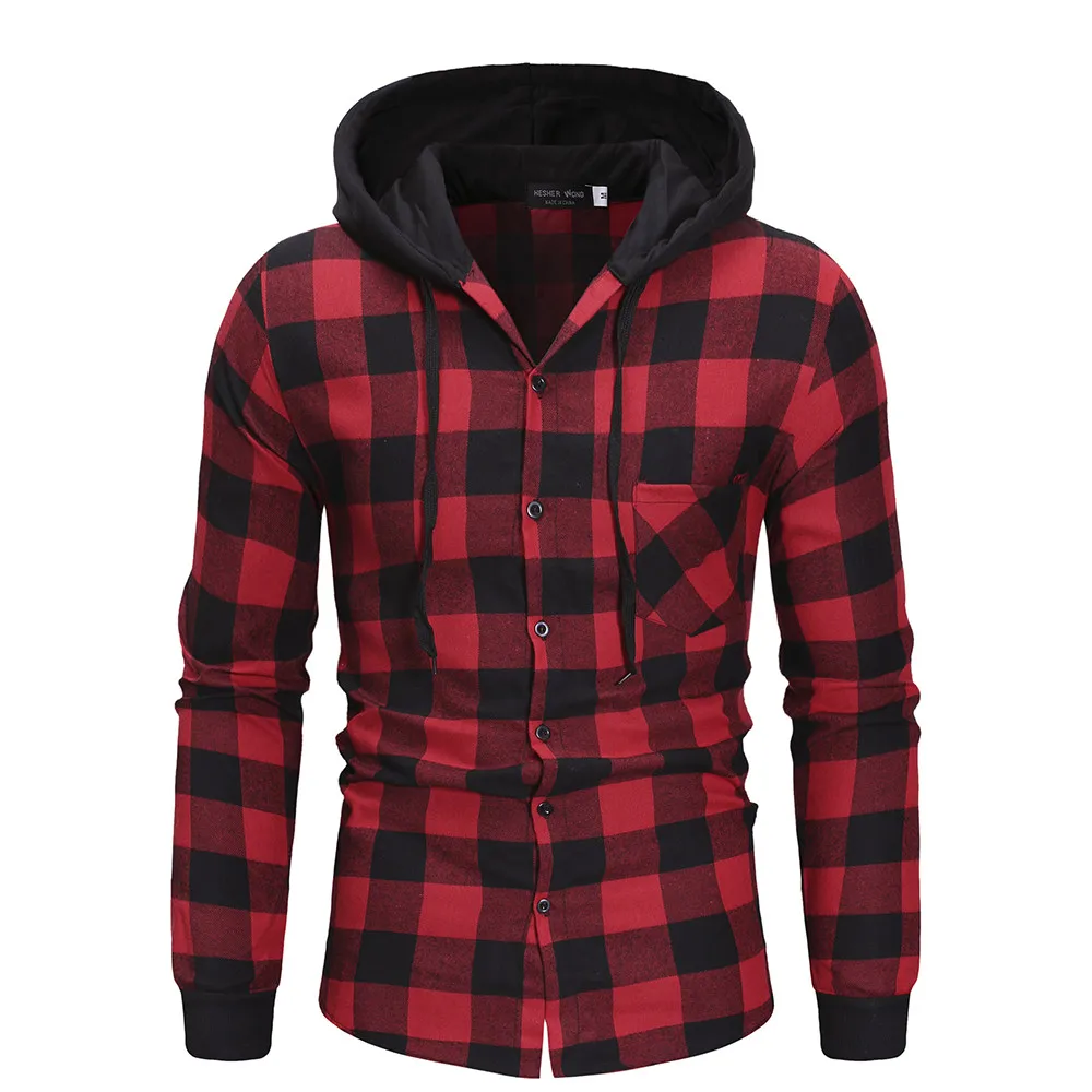 

Shirts Shirts Hooded Blouse Mens Cotton quality Fashion Long Casual Shirt Top Sleeve Plaid Autumn Pullover high Winter Men's Fas