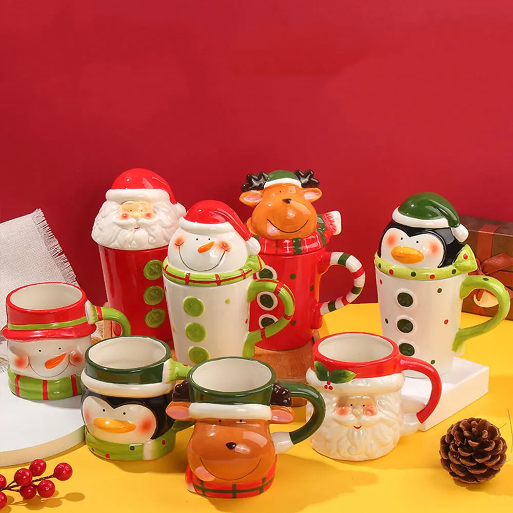 

Christmas Gift Creative Cartoon Mug Animal Ceramic Santa Claus Elk Couple Snowman Penguin 3D Water Cup Coffee Milk