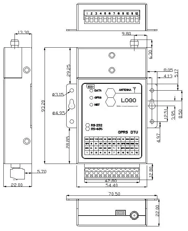D560 промышленный класс GPRS DTU Серийный порт флуоресцентный для Gprs MQTT IoT облачная
