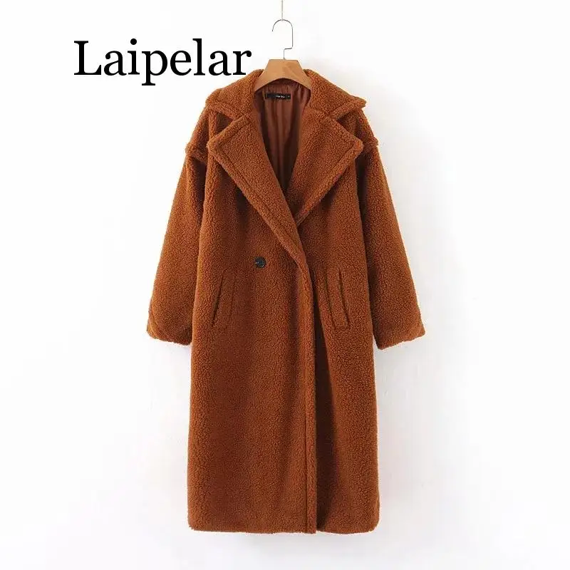 Женское пальто из искусственной овечьей шерсти красное зимнее оверсайз плотное