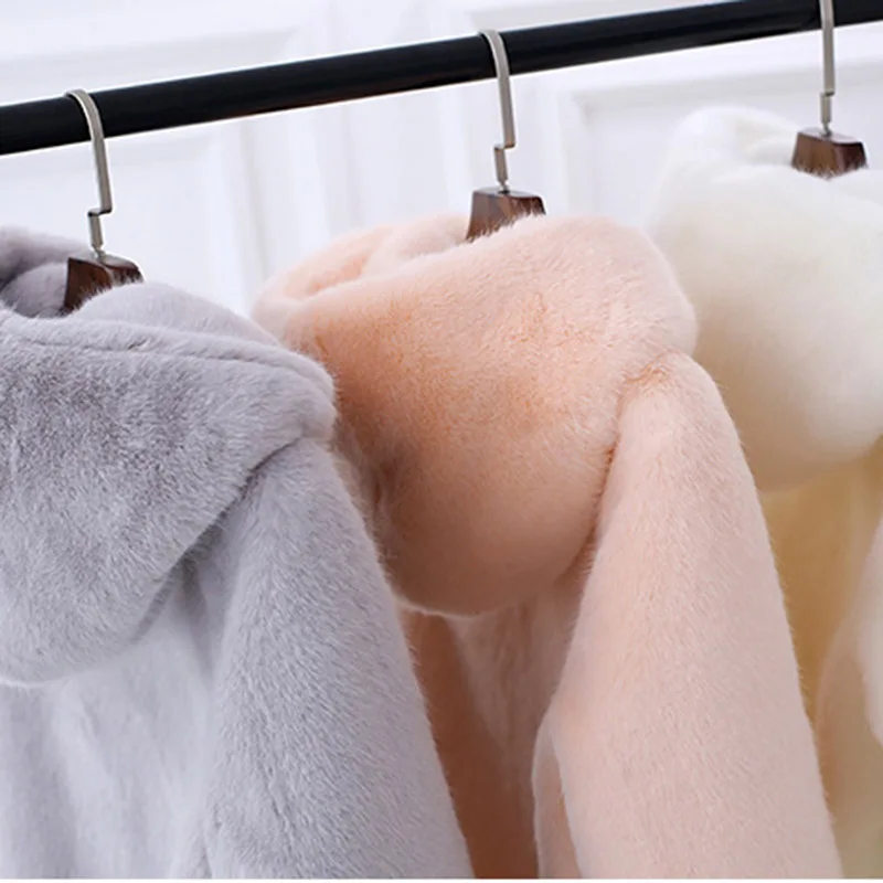 Instagram Pink Faux Fur Hoodie New Jackets Female Winter Warm Thick Fluffy Oversized Luxury Korean Street Fashion Slim Shaggy