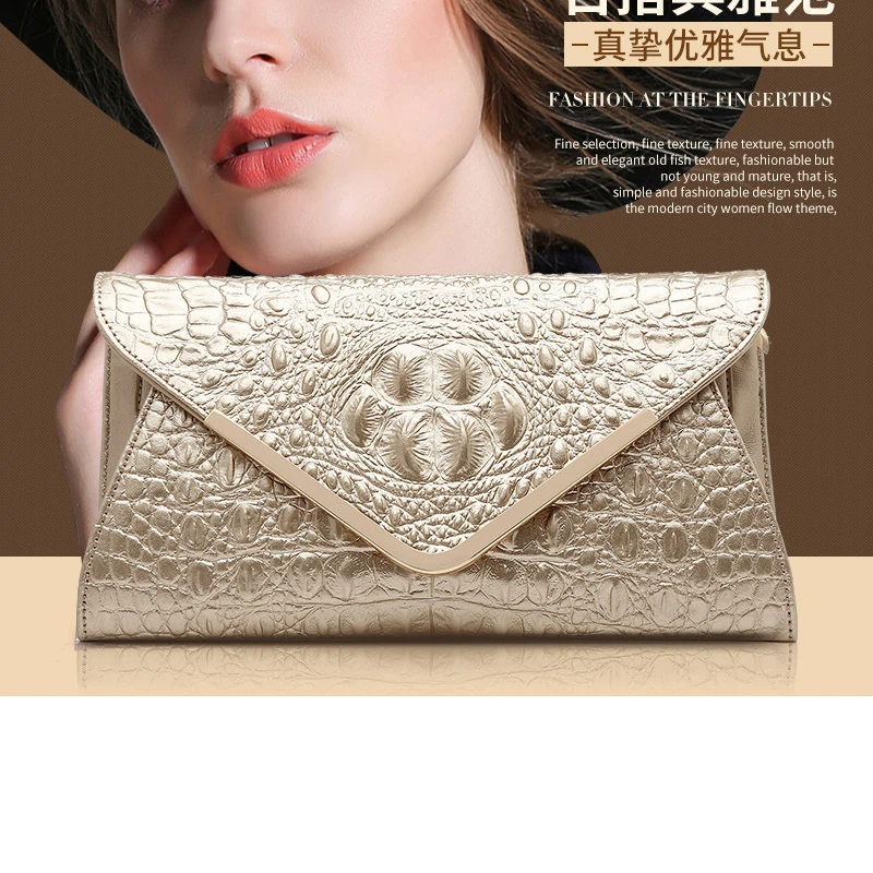 

2021new Fashion Crocodile Pattern Genuine Leather Clutch Bag Shoulder Messenger Bag Ladies Chain Handbag Women Mobile Phone Bag