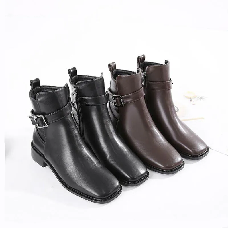 

Women Winter Boots Genuine Leather Platform Boots Black Boots Thick Heel Platform Boots Booties Heels