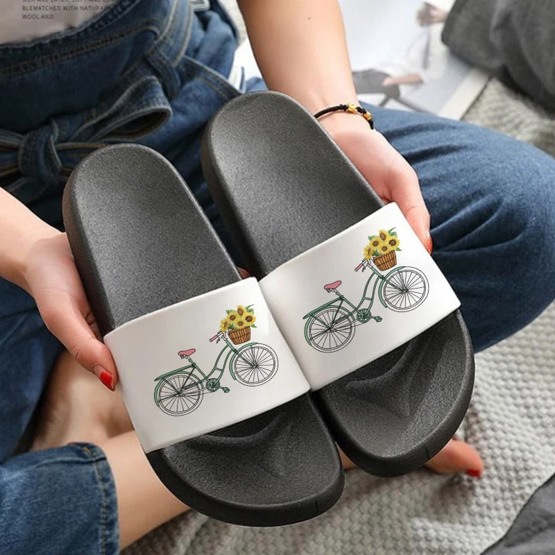 

2021 New Slippers Korean Version Home Indoor Slippers Slides Women Summer Slippers Bicycle Graphics Slippers
