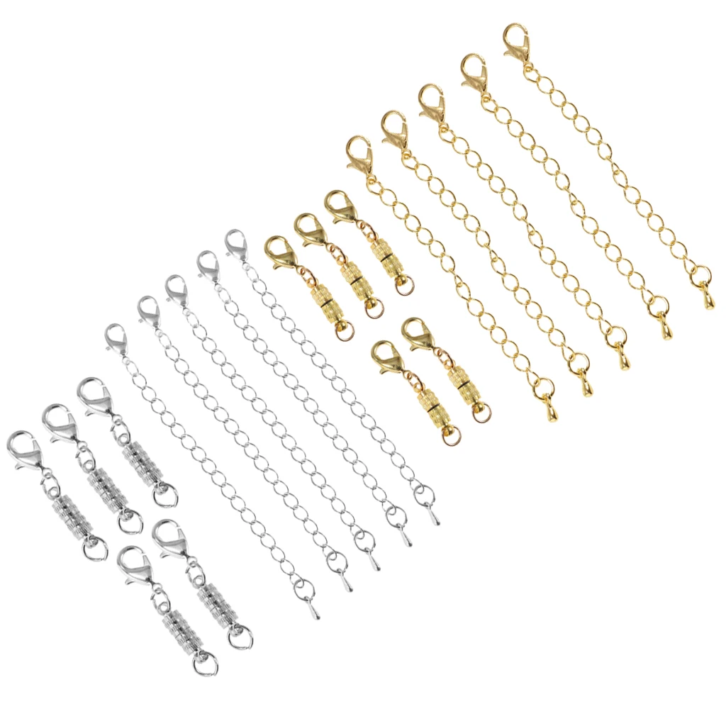 

10 Pieces Cylinder Magnetic Clasp Lobster Clasp Connector with 9cm Chain Jewelry Findings