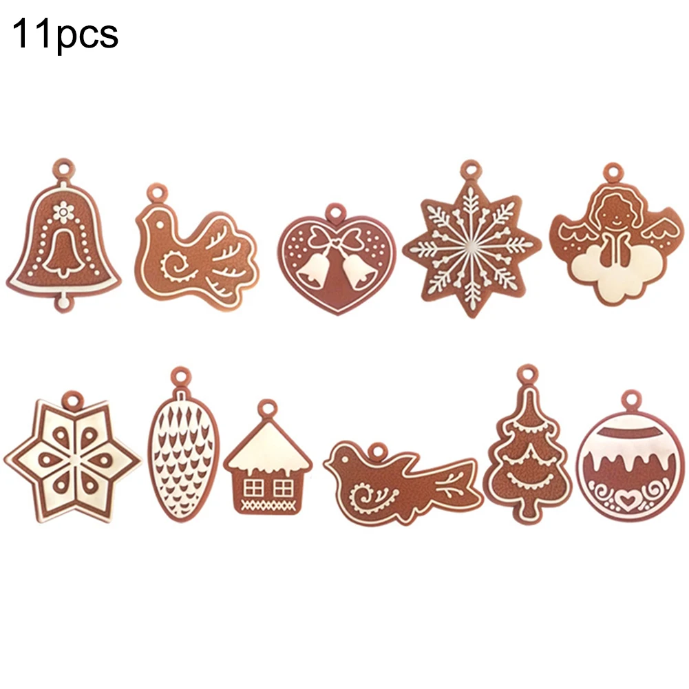 11pcs 6/11 шт Мини Декор вечерние поставки и пряничным человечком рождественские украшения, оленей, снеговика, для Рождественского дерева подвесное украшение год - Color: 11pcs