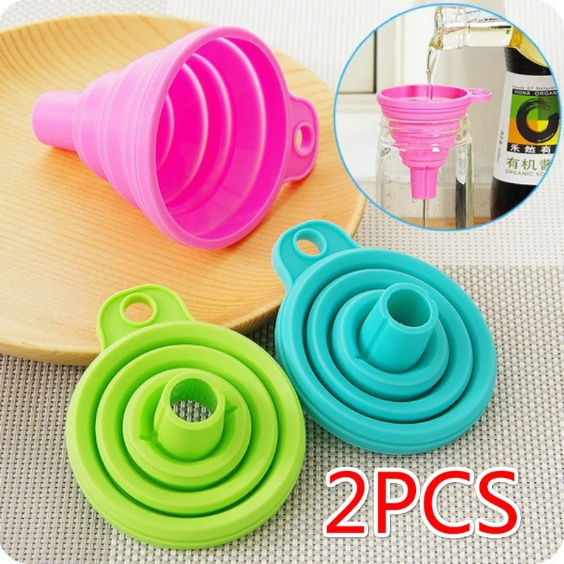 

2PCS Silicone Folding Telescopic Long Neck Funnel Creative Household Liquid Dispensing Mini Funnel Kitchen Tools