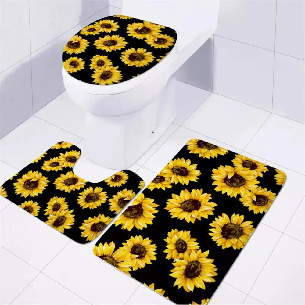 Upetstory Classic Sugar Skulls Bathroom Seat Cover Set Halloween Skull Design Toilet Carpet Washable Washroom Accessories |