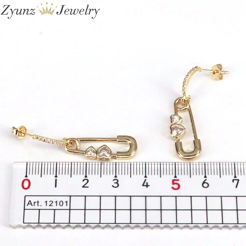 

5 Pairs, Fashion Safety Pin Earrings Pave High Quality Cz Crystal Dangle Earrings For Women Jewelry