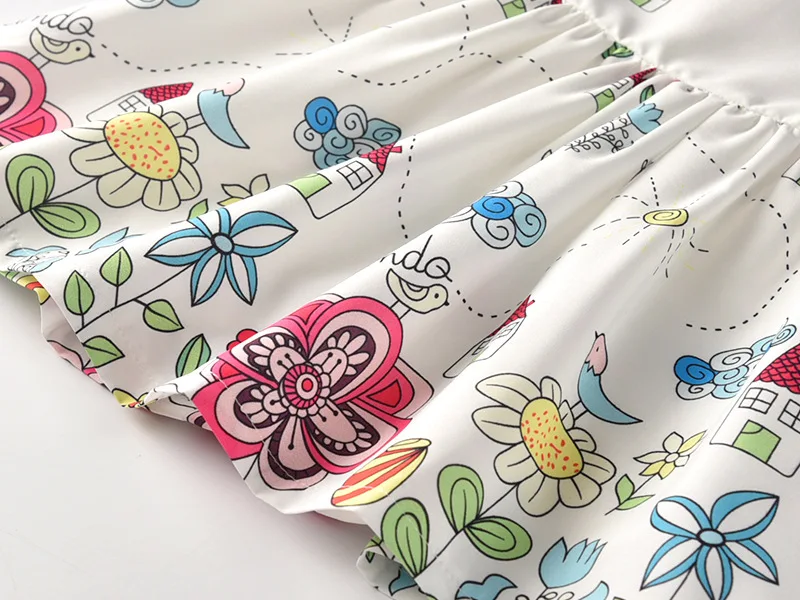 

Children's Cartoon Printed White Dress For Girls In Summer