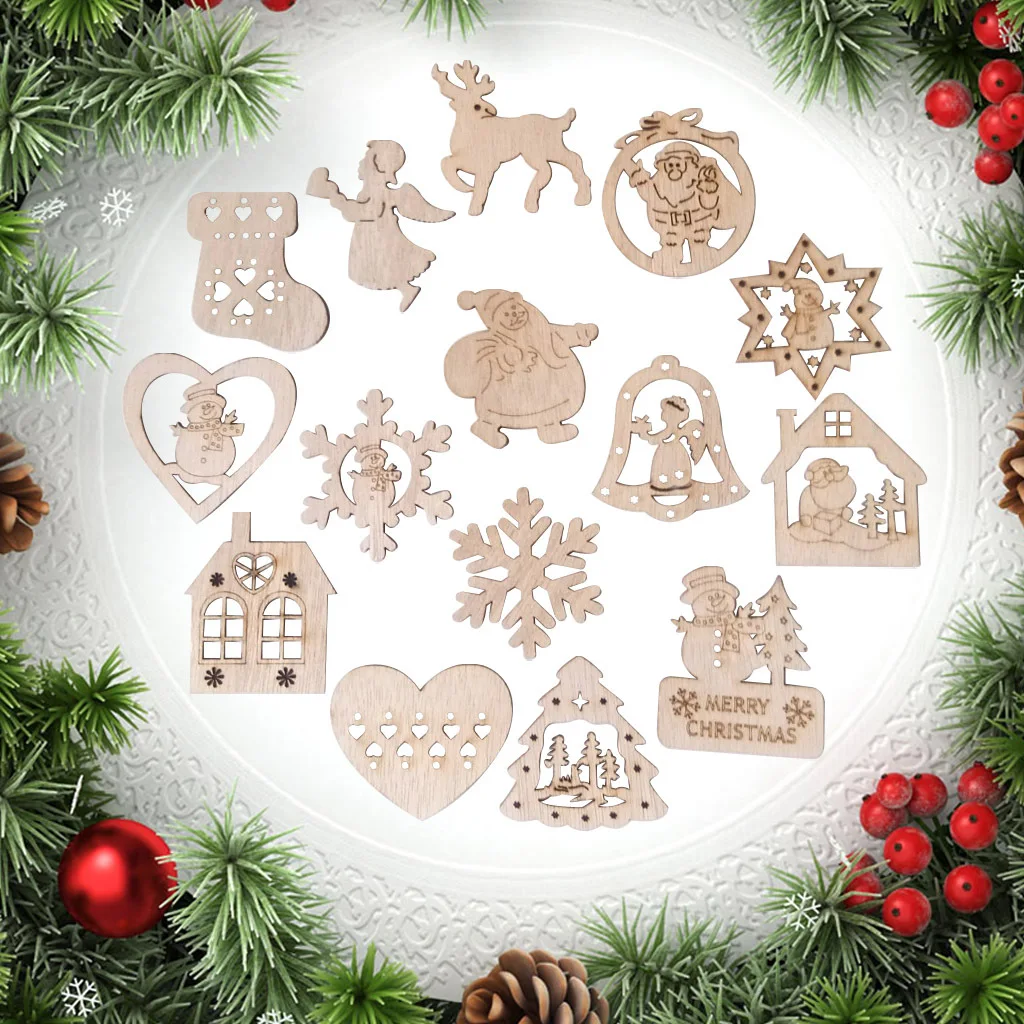 

15 шт., 5 см, деревянные снежинки, искусственные деревянные украшения для рукоделия, рождественские украшения для рождественской елки с веревками