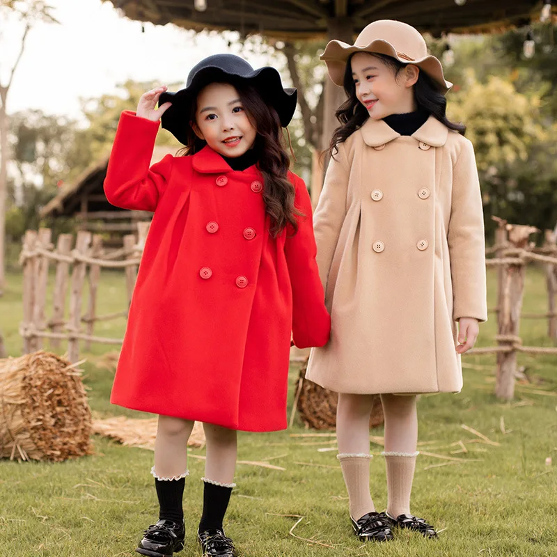 Элегантная шерстяная куртка для девочек в европейском стиле осенне-зимнее