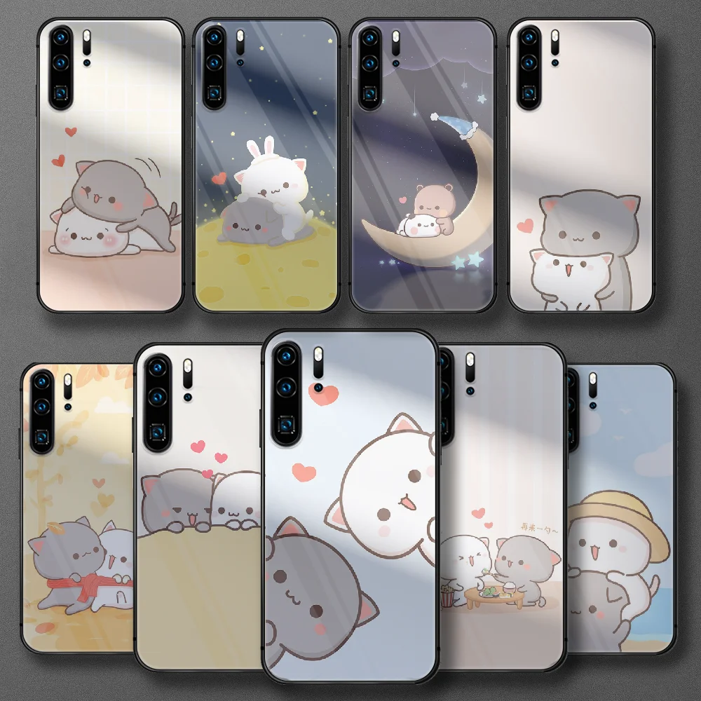 

Peach and Goma cat cute cartoon Tempered Glass Phone Case For Huawei Honor P 7 8 9 10 20 30 40 50 A X I Pro Lite Cover Hot