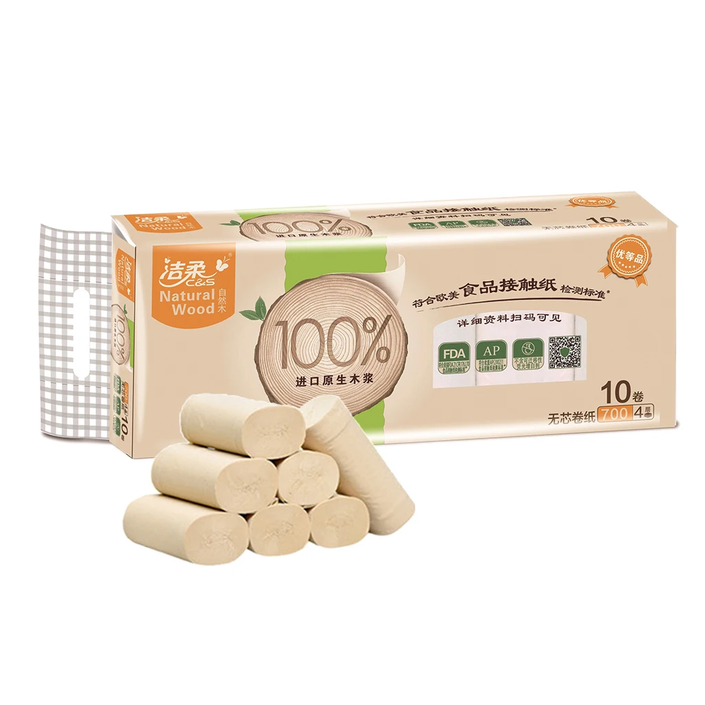 10 Rolls 4 Layers Soft Toilet Paper Roll Wood Pulp Bath Tissue Skin-friendly Care Household Towel |