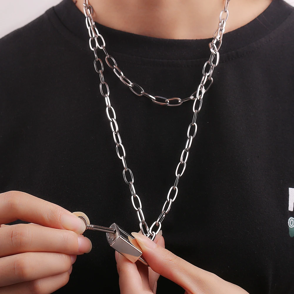 Ключ замок кулон Цепочки и ожерелья Рок в стиле хип-хоп модные украшения