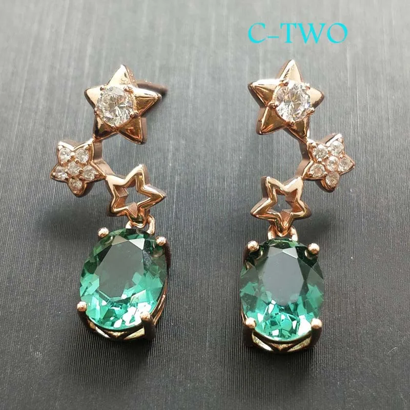 Женские серьги из серебра 925 пробы с зеленым драгоценным камнем|Серьги-подвески| |