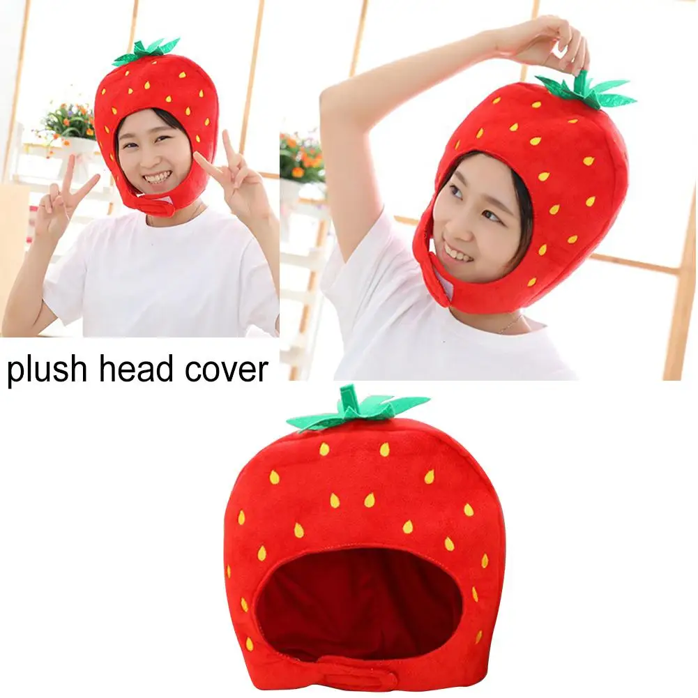

Fruit Strawberry Hat Funny Plush Hat Head Cover Cosplay Props For Halloween Christmas PP Cotton Photo Supplie Vacation Cap