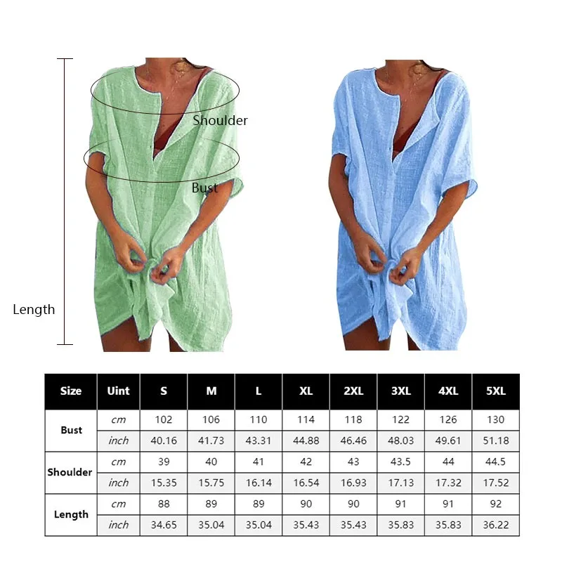 

2021 Women's Shirts New Design Summer Casual Slim Women's Solid Short Sleeve Plus Size Female Dress Transparent Beach Cover Up