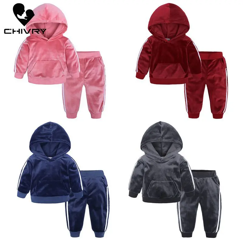 Осенне-зимние однотонные флисовые кофты с капюшоном + штаны для мальчиков и