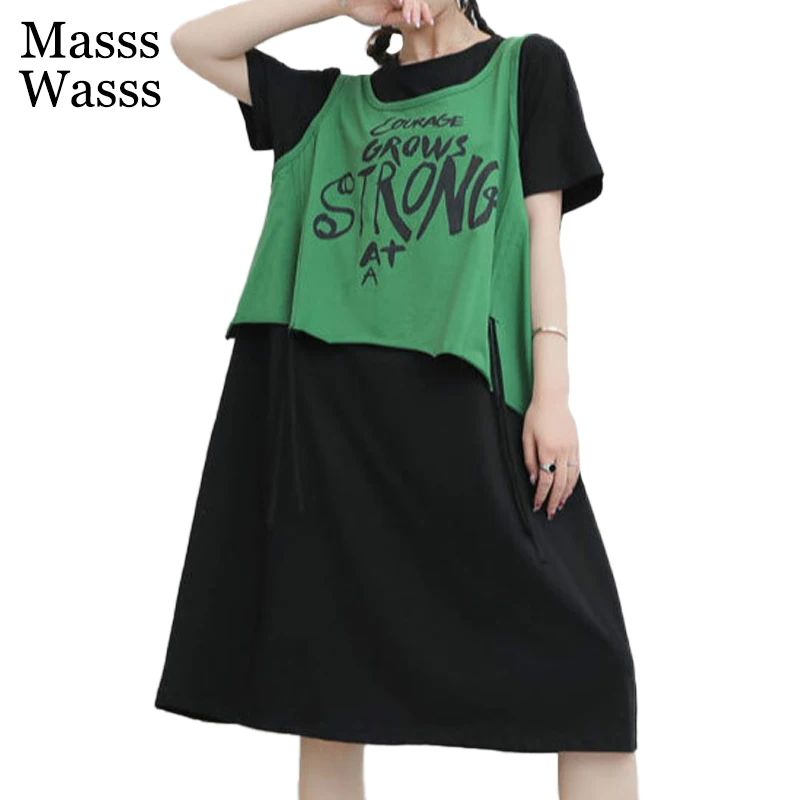 

Masss Wasss 2021 Designer Style Summer Womens Printed Casual Dresses Ladies Loose Black Vestidos Female Fitness Dress Big Size