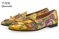qianruiti fashion luxury handmade men loafers flower colorful design wedding men floral shoes double monk shoes