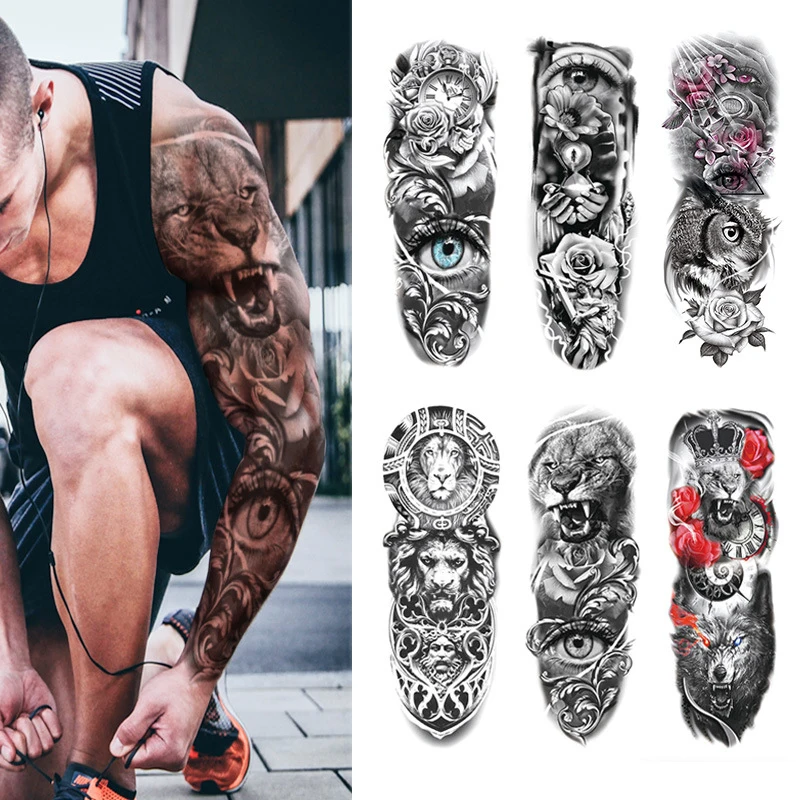 

241-260 3D Tattoo Stickers Waterproof Men and Women Long-Lasting Large Flower Arm Full Arm Stickers Temporary Tattoo Arm Tattoo