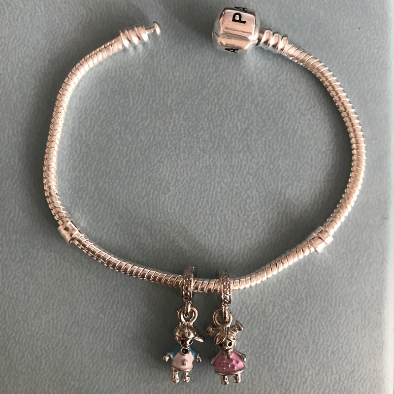 LMNZB Original Solid 925 Silver Bracelet with lovers Boy&Girl Charms 3MM Snake Bone Charm Bracelet For Women Gift Jewelry