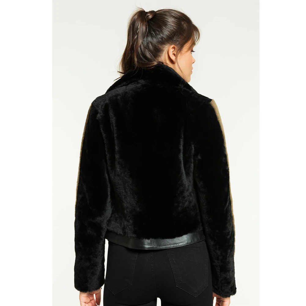 2019 New Womens Black Shearling Jacket Turkey Wool Coat Short Fur Jacket Womens Winter Coats