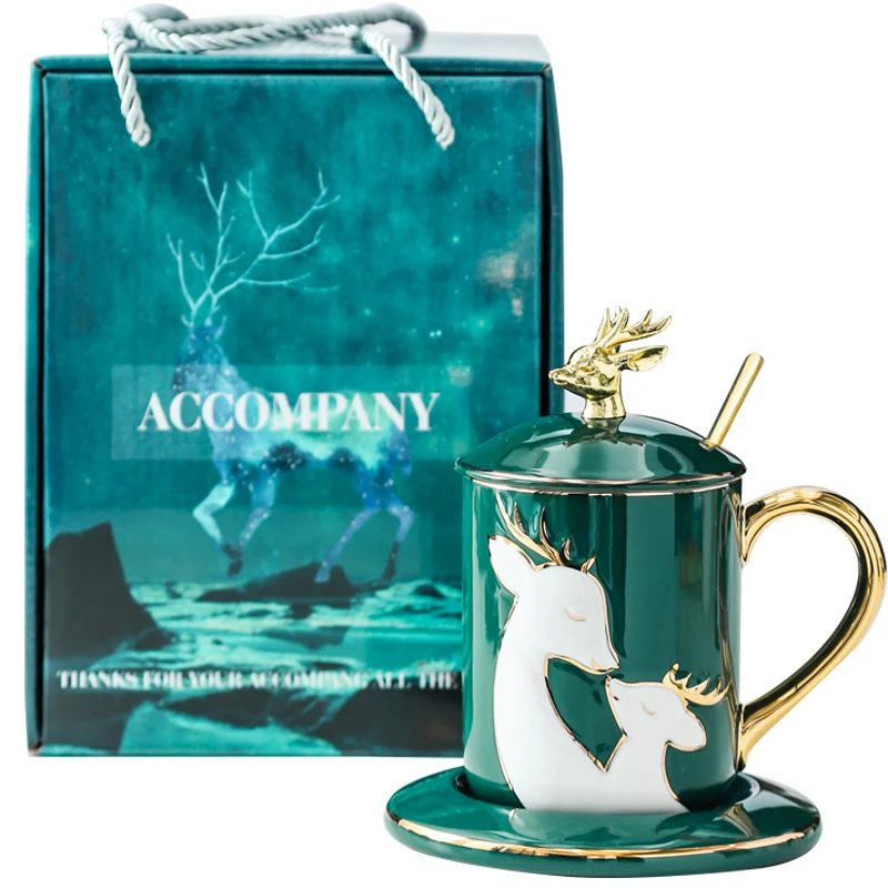 

Creative couple ceramic cup coffee cup men and women drinking tea cup personality mug with lid spoon gift