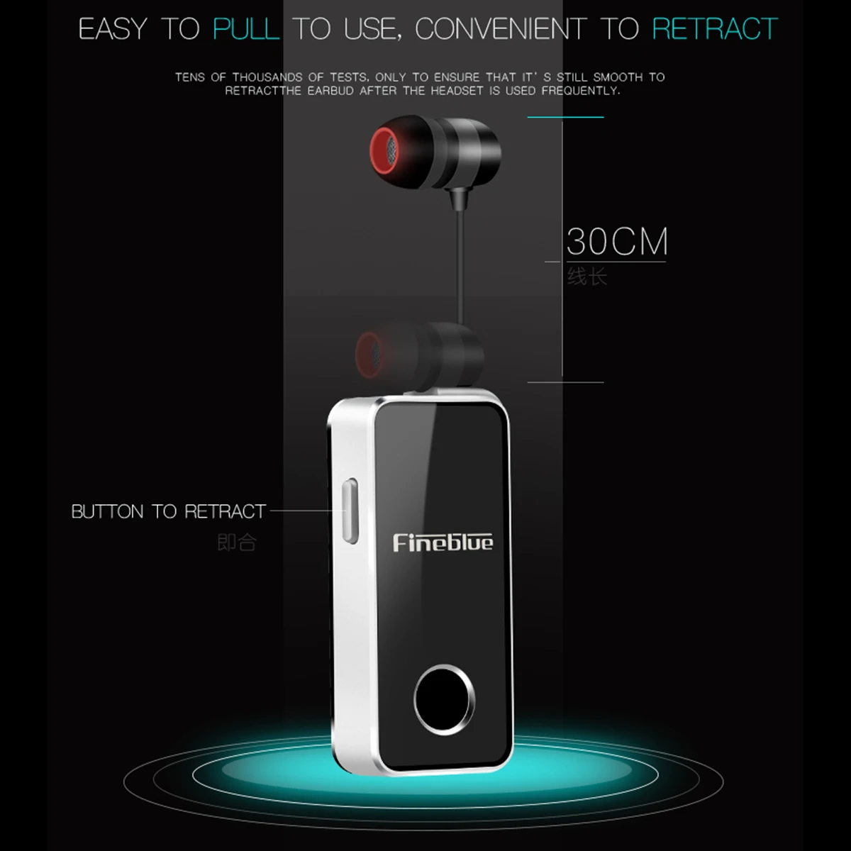 

SOONHUA Wireless BT In-Ear Earphone Retractable Back Clip-On Earbuds Sports Earphone With USB Charge Cable And Ear Tips