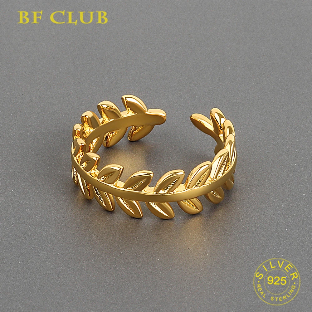 

925 Sterling Silver Open Rings for Women Leaf Gold Plated New Trendy Elegant Creative Design Irregular Adjustable Party Jewelry