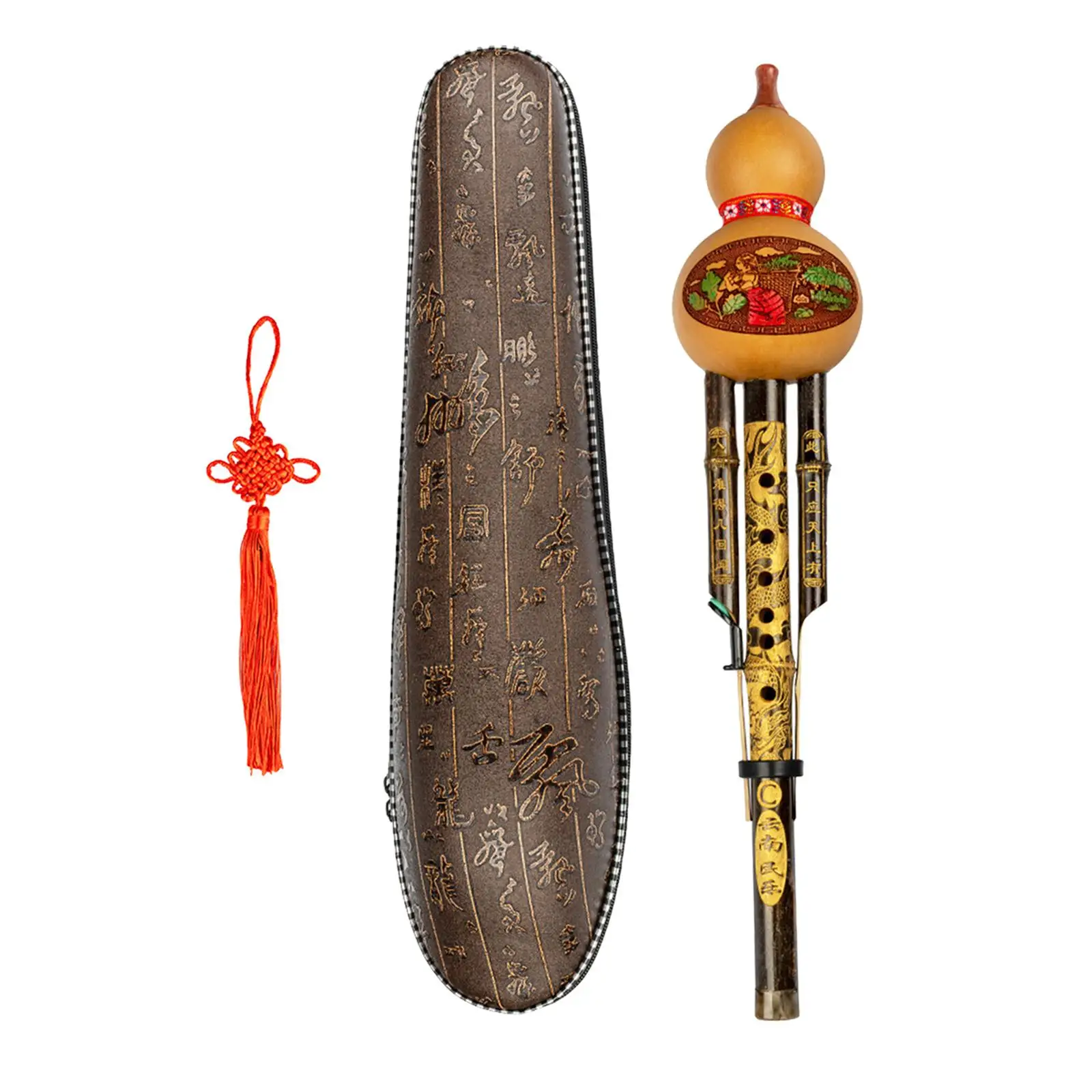 

Bamboo Hulusi Traditional Musical Instrument Woodwind Handmade C-Key Cucurbit Gourd Flute for Beginner Music Lovers Gifts