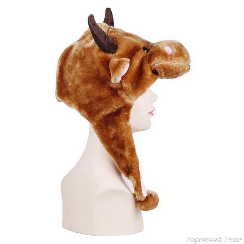 

Adult Kids Winter Cute Plush Animal Character Beanie Hat with Pom Pom Ends Funny Stuffed Toy Earflap Cap Cosplay My05 21