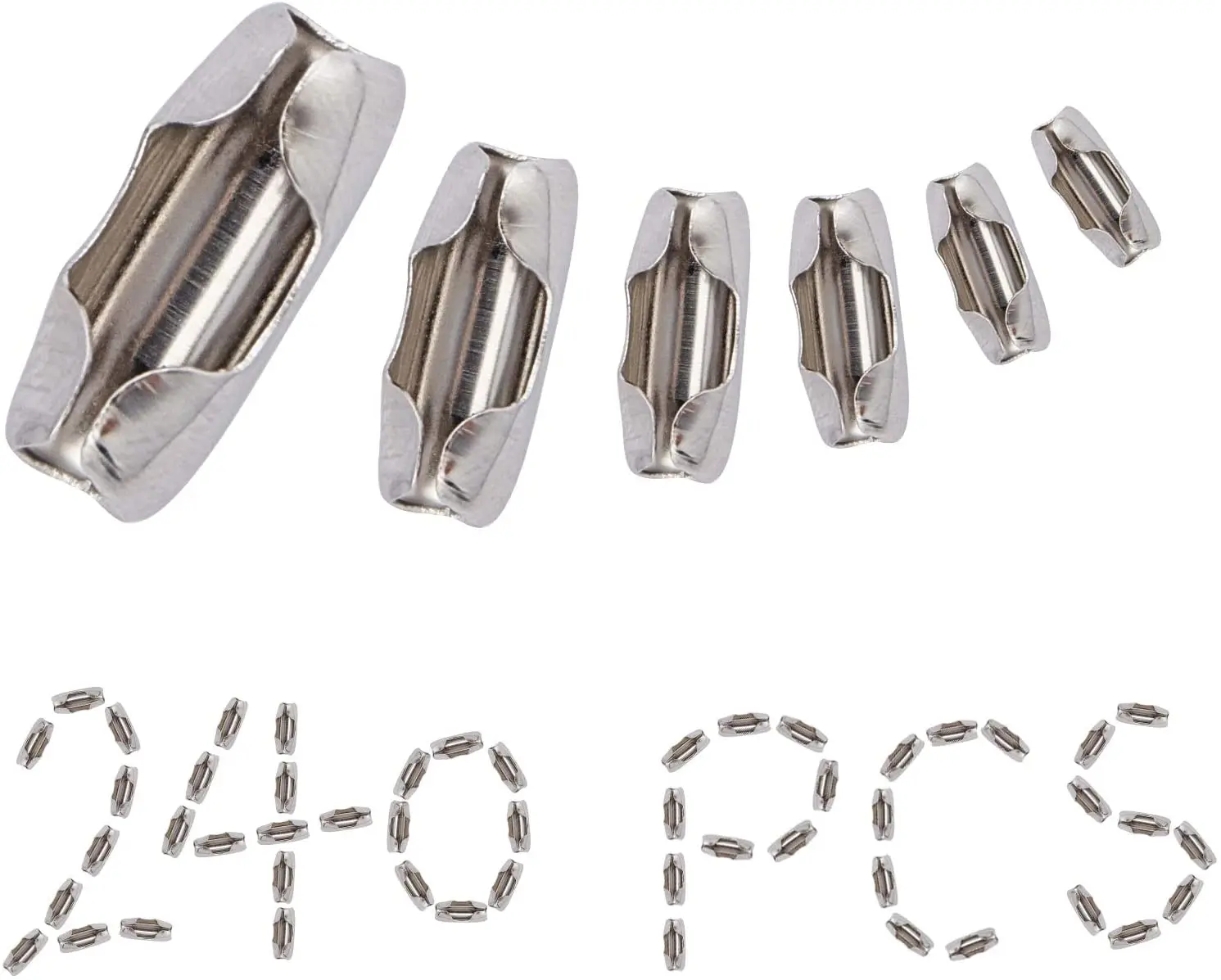 

240 pieces of 6 sizes stainless steel ball chain connector buckle global chain jewelry DIY stainless steel color