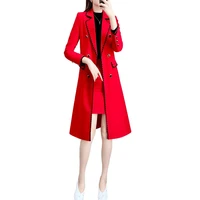 2021 autumn female new red high end atmospheric tooling coat women slim mid length windbreaker jacket popular the knee coat a791