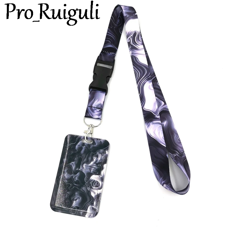 

Watercolor Artistic wave pattern Lanyard Credit Card ID Holder Bag Student Women Travel Card Cover Badge Car Keychain Gifts