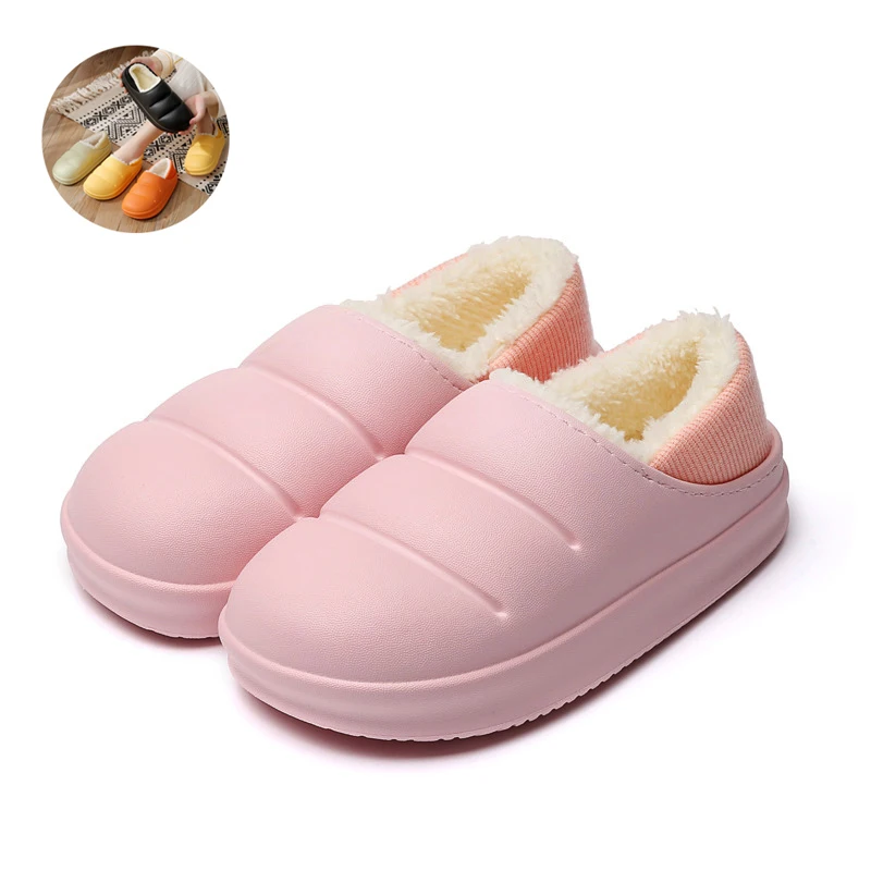

Women's and Men's Home Flat Bread Shoes,Thick-Soled Waterproof Warm Cotton Slippers EVA Lightweight Warm Plush Shoes In Winter