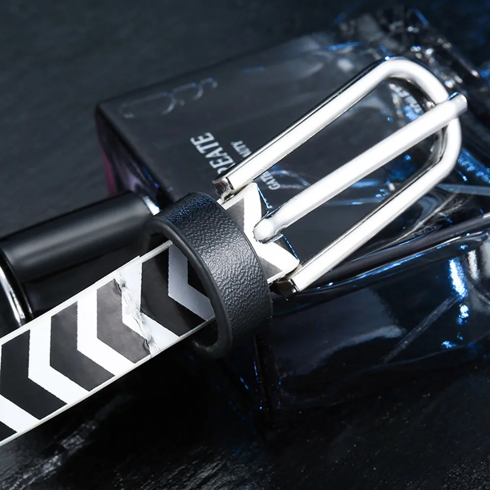 Мужской женский кожаный ремень в черно-белую полоску повседневный пояс на талию