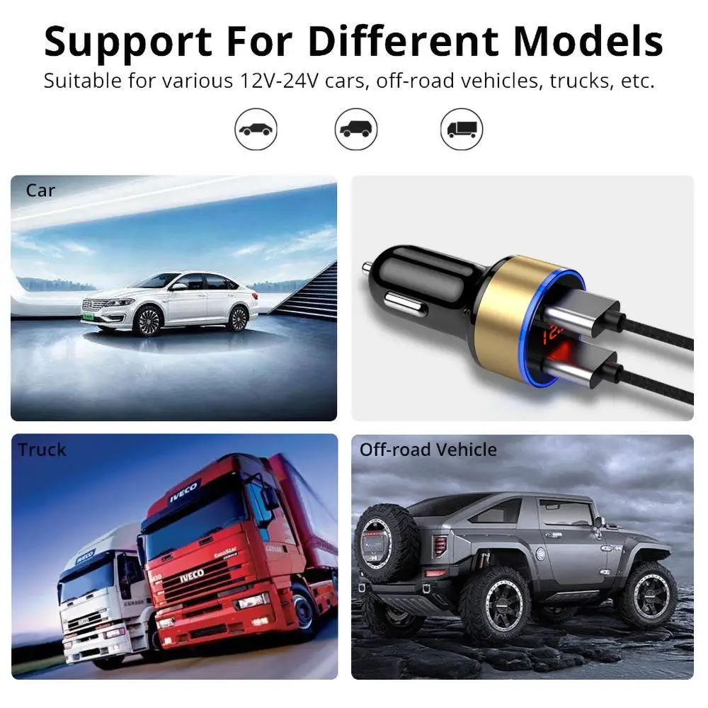 

Car Charger 2 Port LCD Display 12-24V Cigarette Socket Lighter Dual USB Charger 3.1A For Mobile Phone Car Phone Charging Stand