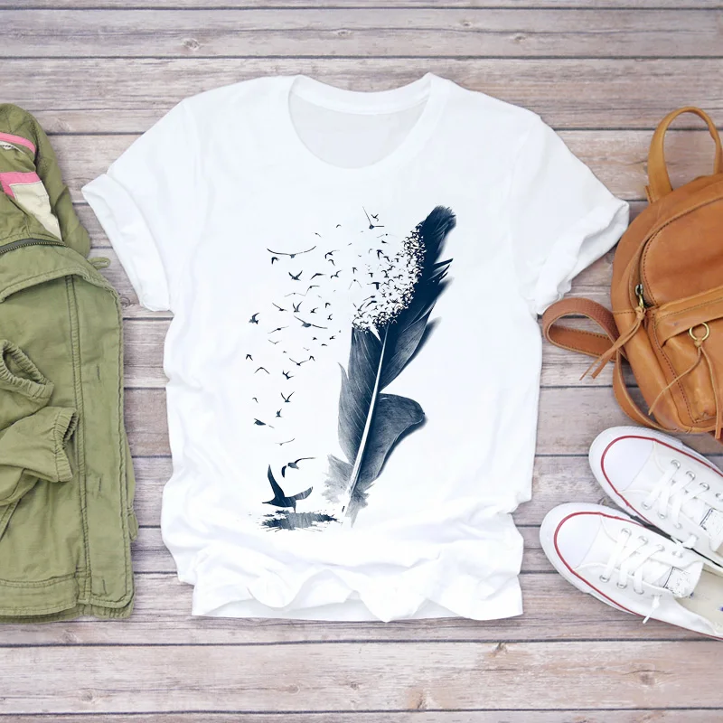 

Women Mountain Painting 90s Short Sleeve Fashion Print Lady T-shirts Top Womens Stylish T Shirt Ladies Sweet Tee T-Shirt
