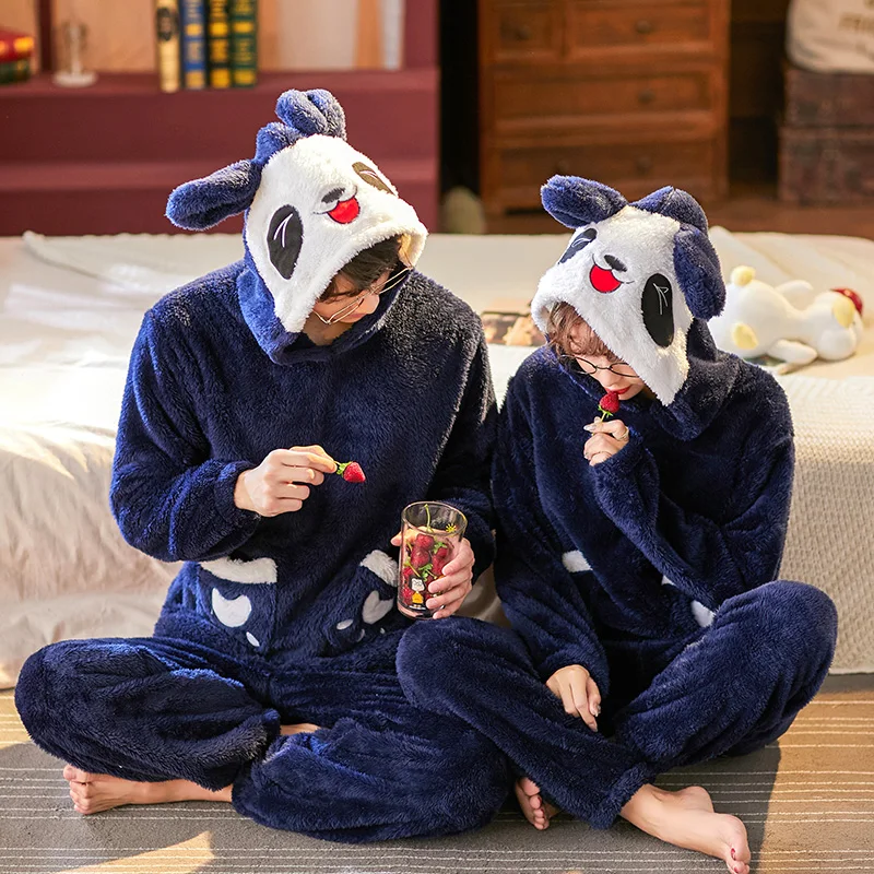 Унисекс Пижама для взрослых и пар Мужская зимняя бархатная 2 предмета теплая