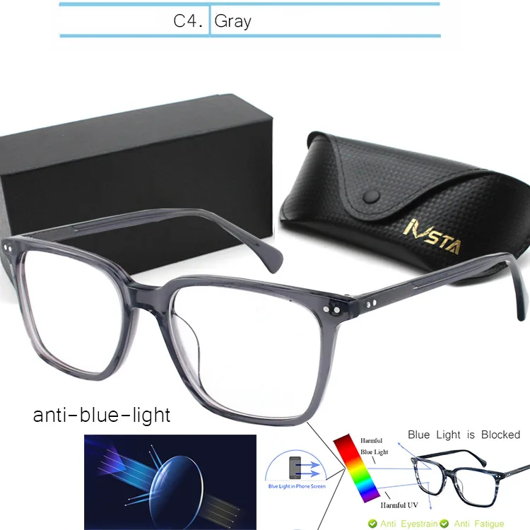 IVSTA квадратные очки с диоптриями компьютер мужские оправы acetate OV 5031» Джонни Деппом с защитой от синего света NDG Близорукость Оптические очки - Цвет оправы: Gray-anti blue rays