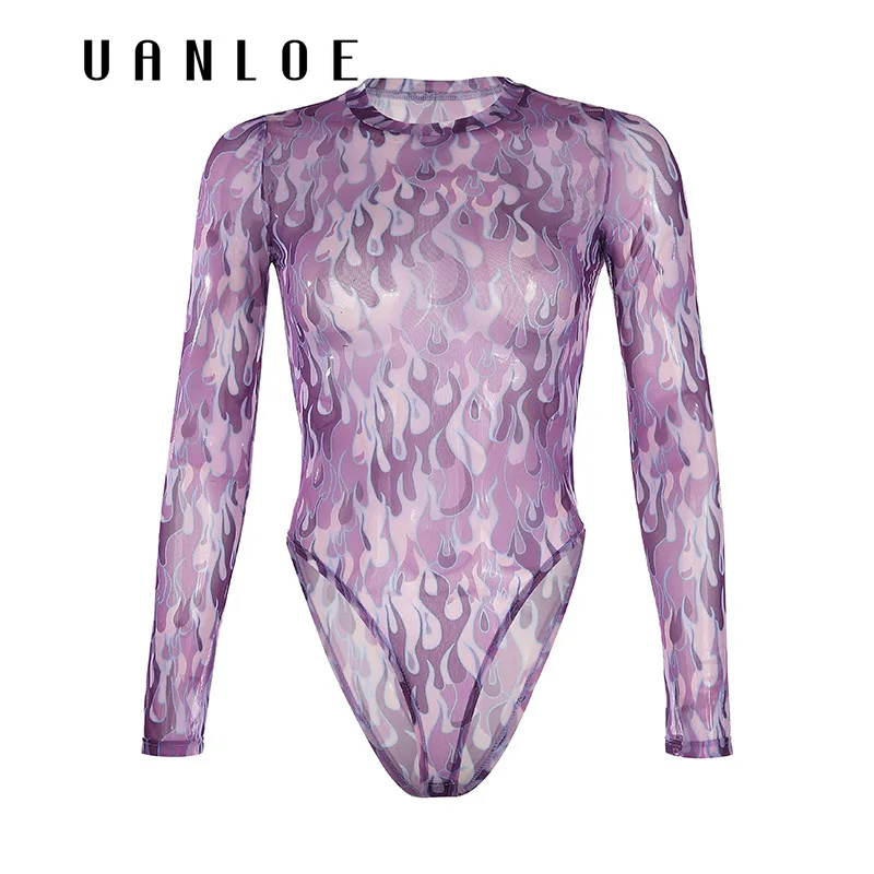 Сексуальные облегающие боди с принтом пламени женские модные уличные