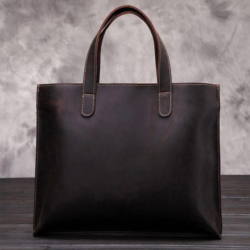 Vintage Men's Office Laptop Briefcases Men Genuine Leather Handbag Real Cowhide Leather Messenger Bag Male  Travel Shoulder Bag
